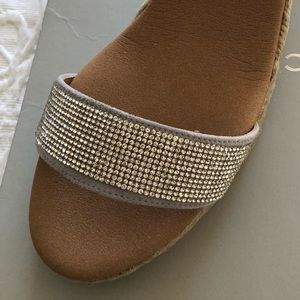 Grey mid heel espadrille wedge sandals